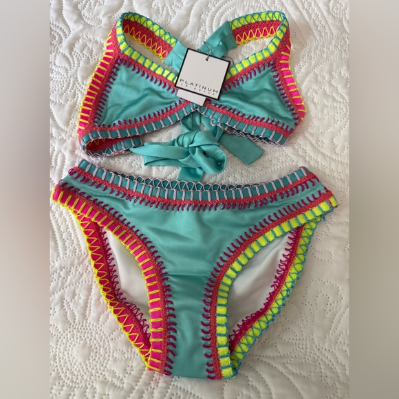 NWT Platinum Swimwear Crochet Trim Bikini Set - Picture 1 of 4